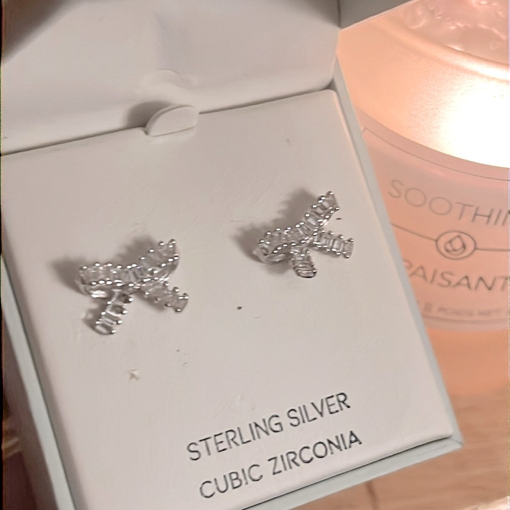 Rachel Zoe Crystal Bow Earrings - Sterling Silver/ Brand New in Pretty Box NWT